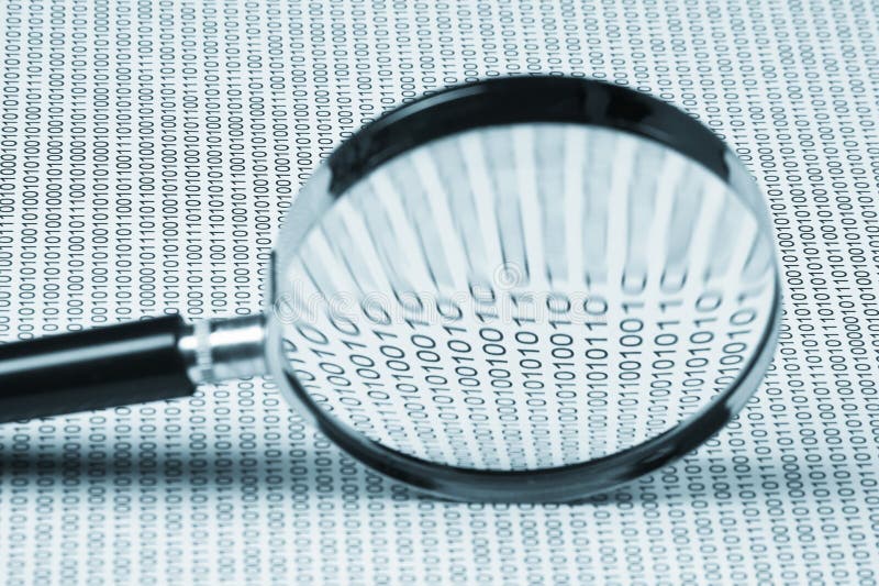 Magnifying glass on the background of a binary code. Magnifying glass on the background of a binary code