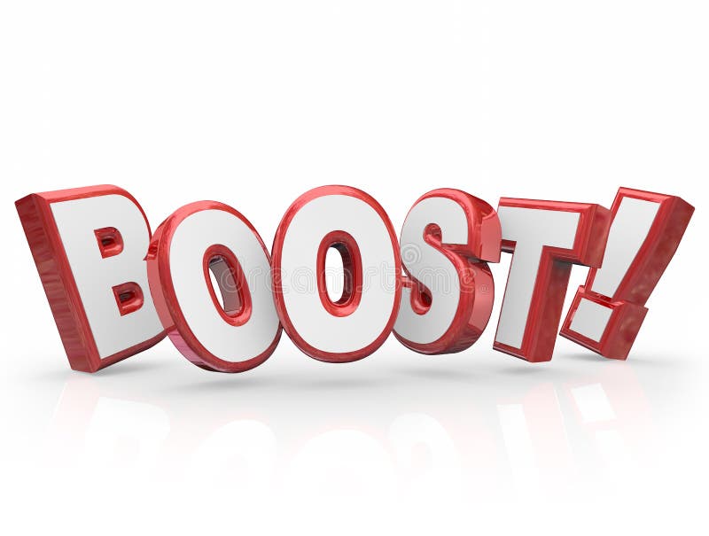 Boost word in red 3d letters for increase or rising level of advancement or energy. Boost word in red 3d letters for increase or rising level of advancement or energy