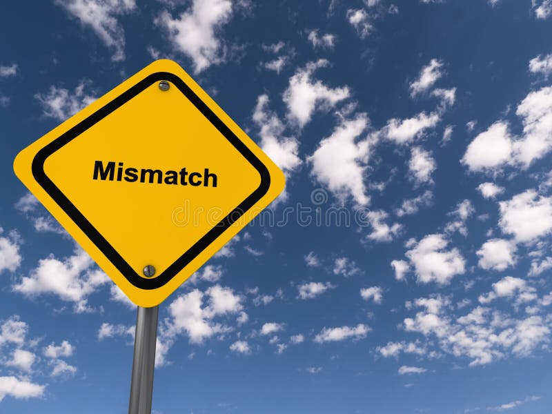 Mismatch traffic sign on blue sky background. Mismatch traffic sign on blue sky background