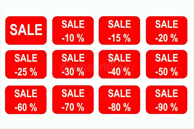 Verkoop-tekens pictogrammen kleine pictogrammen van-10 aan-90 percenten stock illustratie Verkoop-tekens pictogrammen kleine pictogrammen van-10 aan-90 percenten stock illustratie