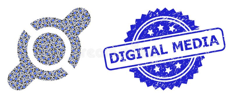 Verkratztes digitales Medienwasserzeichen und rekursives Gemeinsamen Verbindungsikonenmosaik vektor abbildung