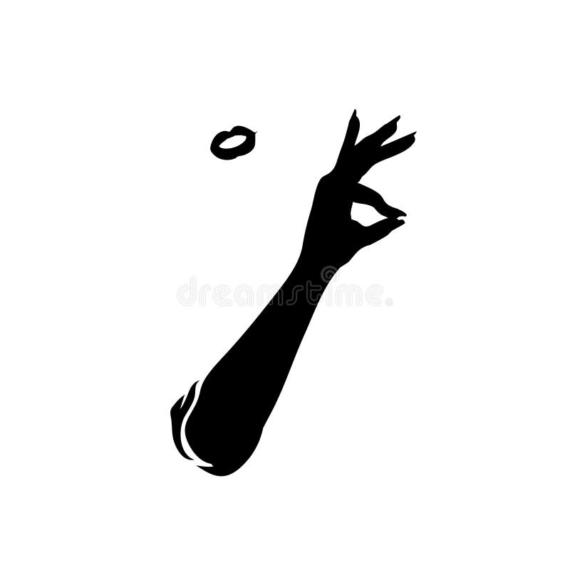 Verleidend zwart lippenpictogram, meisje die o.k. tekengebaar tonen Lichaamsdelensilhouet - het pictogram van vrouwenhanden, illu stock illustratie Verleidend zwart lippenpictogram, meisje die o.k. tekengebaar tonen Lichaamsdelensilhouet - het pictogram van vrouwenhanden, illu stock illustratie