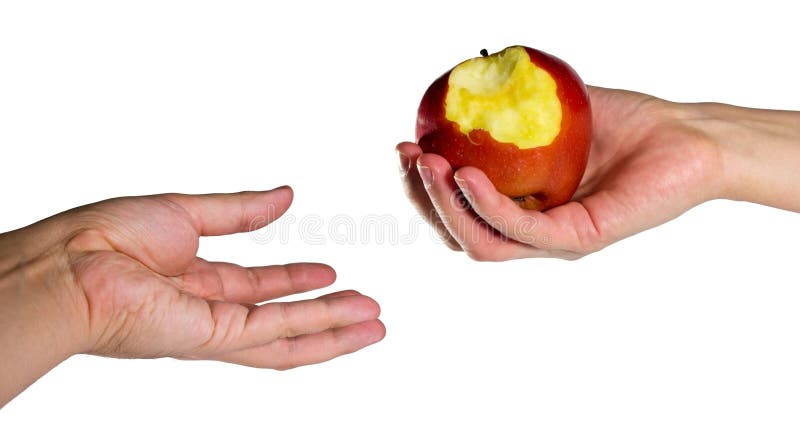 Eva gives an apple to Adam - a Bible story. Eva gives an apple to Adam - a Bible story