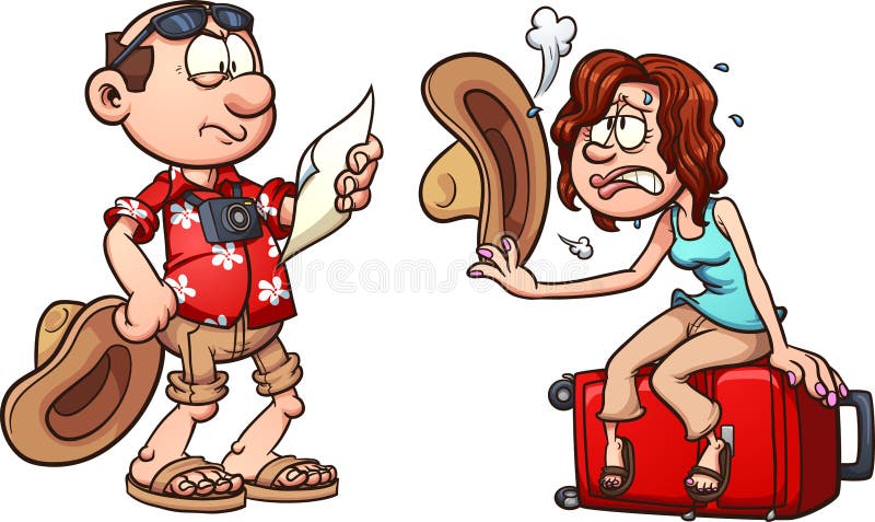 Verlorene und müde touristische Paare vektor abbildung Verlorene und müde touristische Paare vektor abbildung