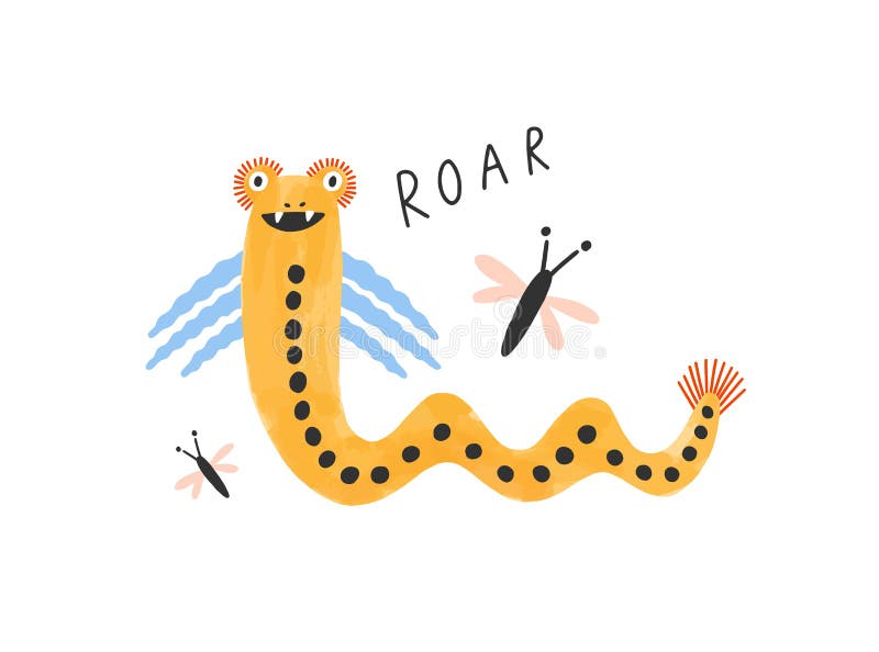 Vermakelijke monster, vreemdeling of slang met vleugels Mooie fantastische fairytaleschepsel of mutant Aanbiddelijk blij beeldver royalty-vrije illustratie Vermakelijke monster, vreemdeling of slang met vleugels Mooie fantastische fairytaleschepsel of mutant Aanbiddelijk blij beeldver royalty-vrije illustratie