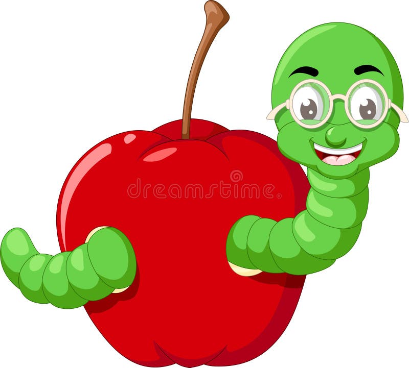 Verme verde divertente nel fumetto rosso di Apple royalty illustrazione gratis Verme verde divertente nel fumetto rosso di Apple royalty illustrazione gratis