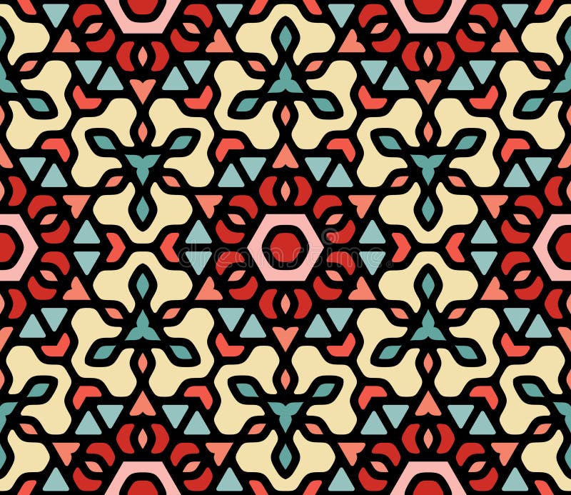 Vermelho azul colorido sem emenda Mandala Pattern sextavada oriental floral arredondada branco do vetor ilustração stock Vermelho azul colorido sem emenda Mandala Pattern sextavada oriental floral arredondada branco do vetor ilustração stock