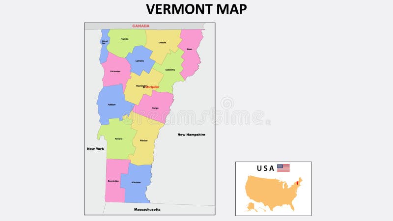 Vermont Map State District Political Neighboring Countries Borders 235745489 