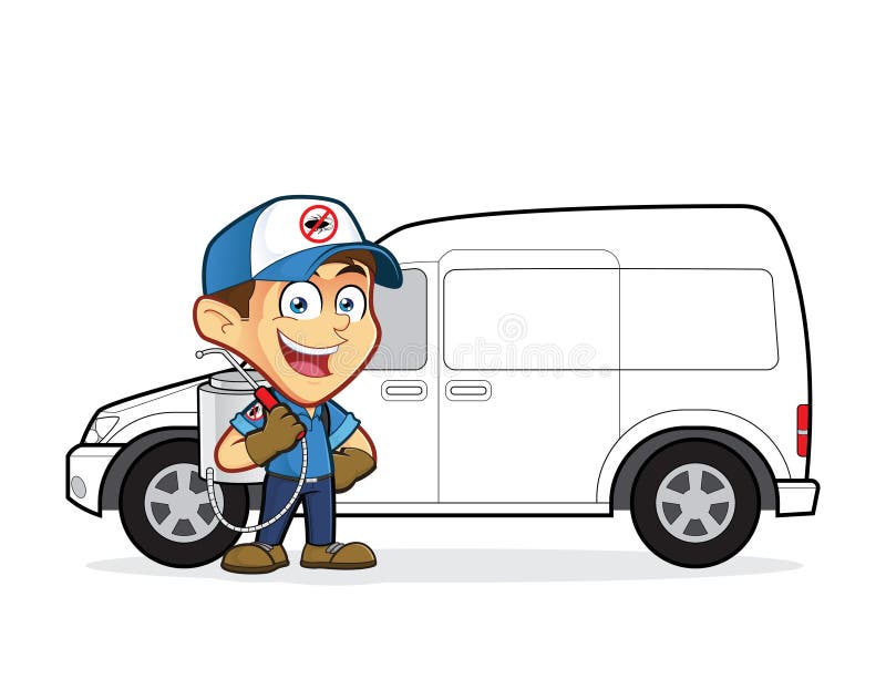Vernichter- oder Schädlingsbekämpfung, die im vorderen Packwagen steht vektor abbildung Vernichter- oder Schädlingsbekämpfung, die im vorderen Packwagen steht vektor abbildung