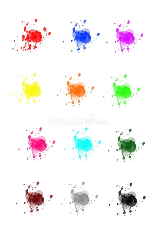 Set of different color paint splatters isolated over white background. Set of different color paint splatters isolated over white background.