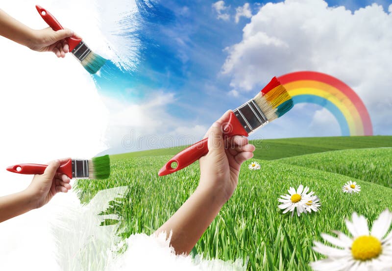 Verniciatura un prato e del Rainbow fotografia stock libera da diritti Verniciatura un prato e del Rainbow fotografia stock libera da diritti