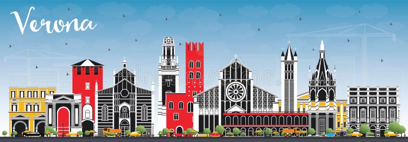 Verona Italy City Skyline med färgbyggnader och blå himmel vektor illustrationer Verona Italy City Skyline med färgbyggnader och blå himmel vektor illustrationer