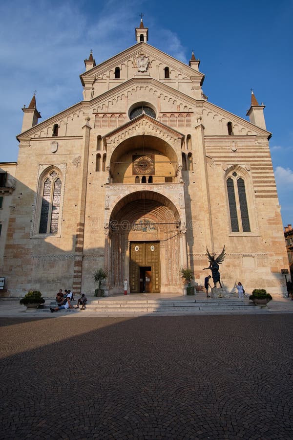 Tourists Having a Rest on the Steps of the Verona Cathedral in the ...