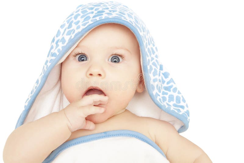 Verraste baby, Geschokt of Nieuwsgierig stock afbeelding Verraste baby, Geschokt of Nieuwsgierig stock afbeelding