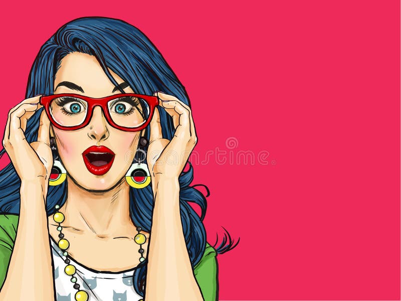 Verraste jonge sexy vrouw met open mond in glazen Grappige vrouw vector illustratie Verraste jonge sexy vrouw met open mond in glazen Grappige vrouw vector illustratie