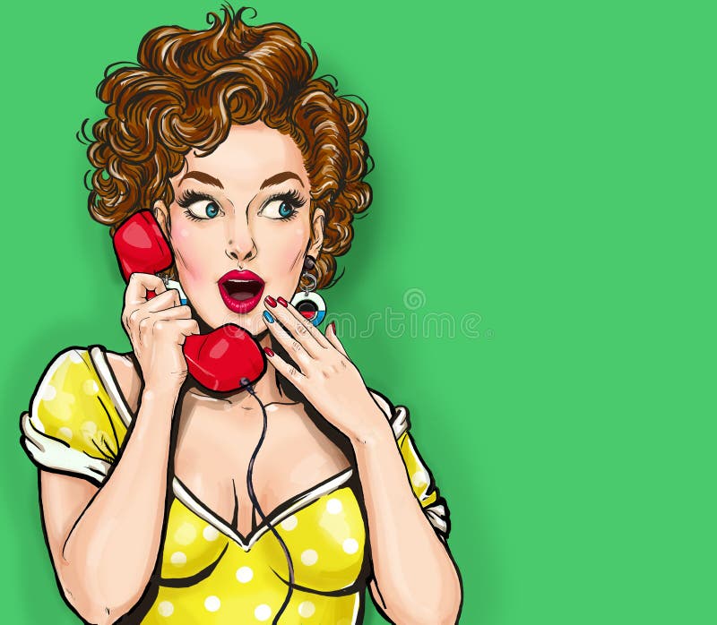 Verraste sexy vrouw met retro telefoon Adverterende affiche Grappige vrouw Het meisje van de roddel Oproepen me? royalty-vrije illustratie Verraste sexy vrouw met retro telefoon Adverterende affiche Grappige vrouw Het meisje van de roddel Oproepen me? royalty-vrije illustratie