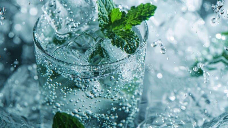 Refreshing drink in a clear glass filled with ice cubes and garnished with fresh mint leaves AI generated. Refreshing drink in a clear glass filled with ice cubes and garnished with fresh mint leaves AI generated