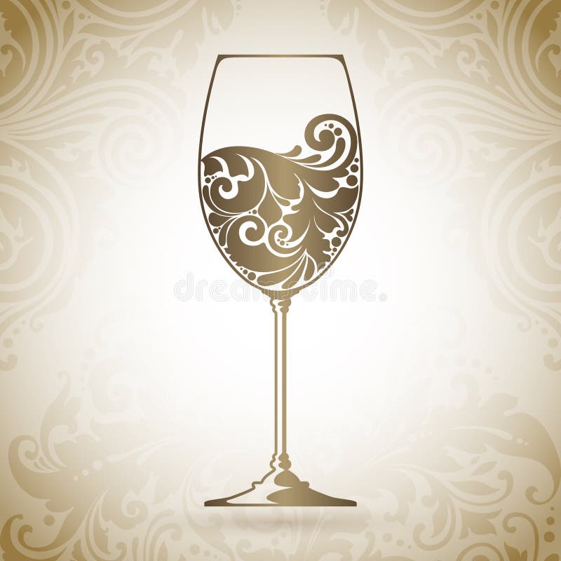 Verre fleuri de vin Dirigez l'élément pour la carte des vins, calibre de conception de menu Icône décorative sur un fond avec le illustration stock Verre fleuri de vin Dirigez l'élément pour la carte des vins, calibre de conception de menu Icône décorative sur un fond avec le illustration stock