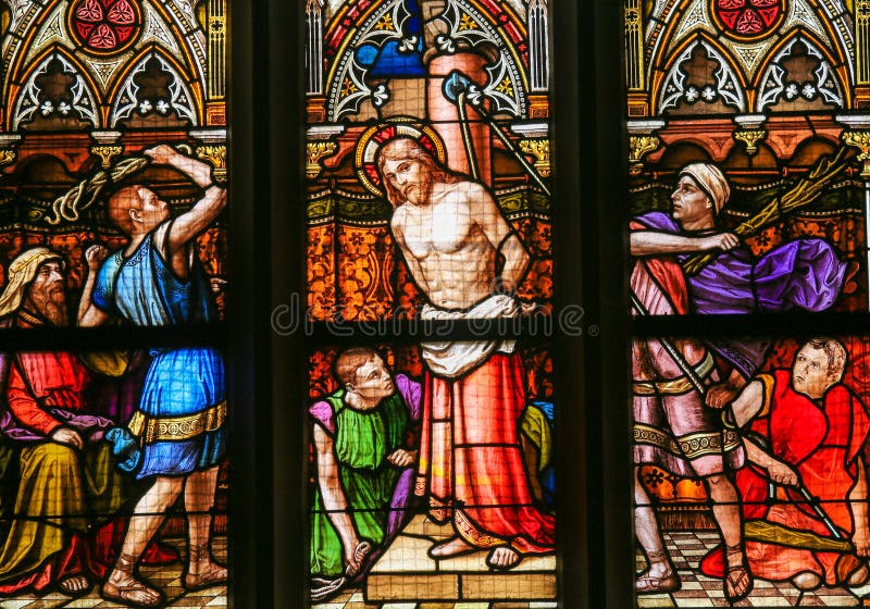 Verre souillé - flagellation du Christ photographie stock Verre souillé - flagellation du Christ photographie stock