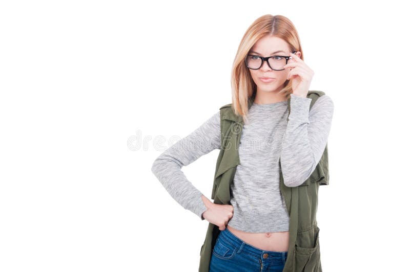 Verres de port de fille sexy de mannequin photo stock Verres de port de fille sexy de mannequin photo stock