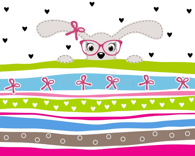 Verres de port mignons de fille de lapin sur le fond rayé illustration de vecteur Verres de port mignons de fille de lapin sur le fond rayé illustration de vecteur