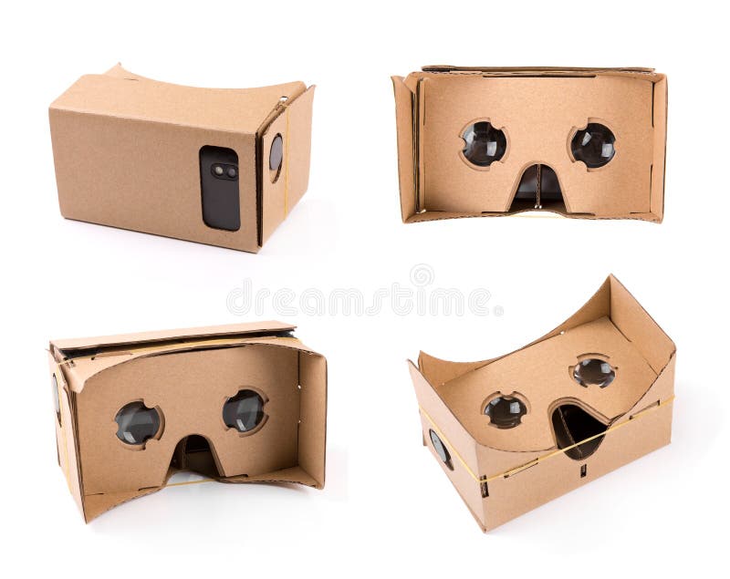 Verres de réalité virtuelle de carton pour des smartphones d'isolement sur le wh image stock Verres de réalité virtuelle de carton pour des smartphones d'isolement sur le wh image stock