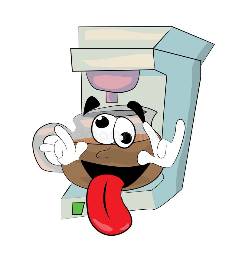 Verrückte Kaffeemaschinekarikatur Stock Abbildung Illustration von