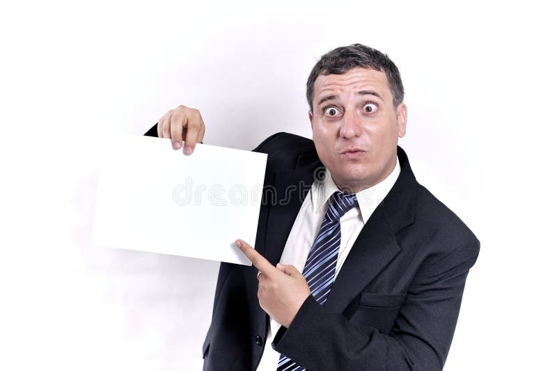 Verrückter Geschäftsmann mit einem Papier in den Händen stockbilder Verrückter Geschäftsmann mit einem Papier in den Händen stockbilder