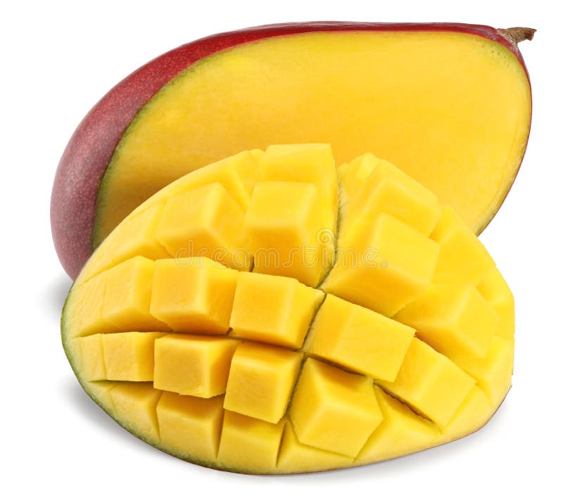 Vers gesneden mango geïsoleerd op witte achtergrond. exotische vruchten. uitknippad