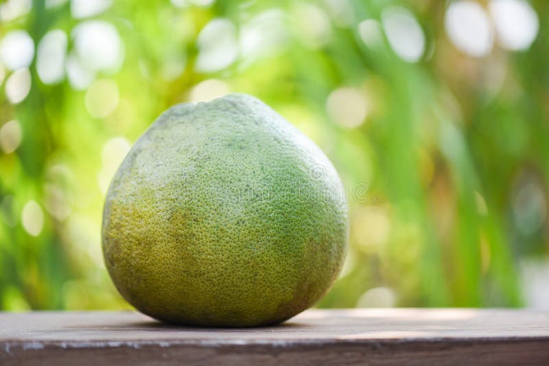 Vers pompelmoesfruit op de houten achtergrond van de lijst groene aard stock afbeelding Vers pompelmoesfruit op de houten achtergrond van de lijst groene aard stock afbeelding