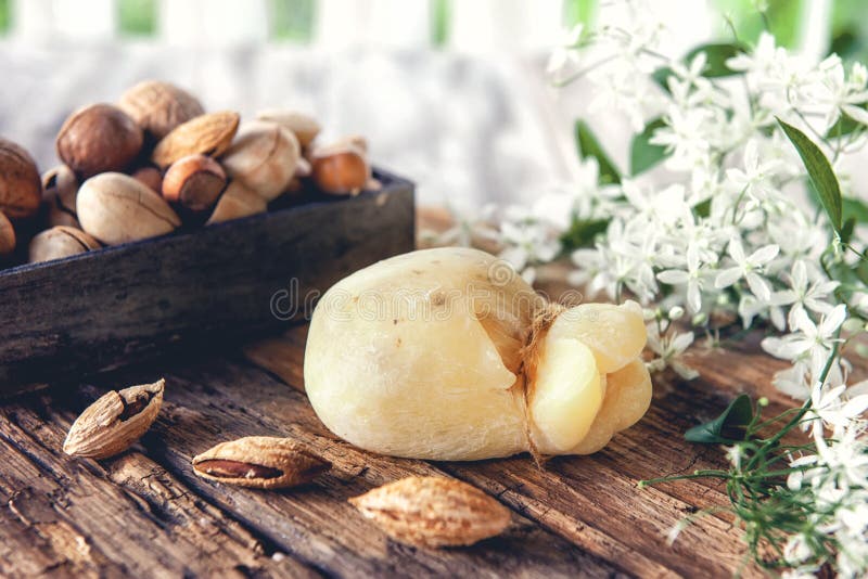 Vers, traditioneel, Italiaans koe- of geitenvlees en halfzachte schapenkaas Caciocavallo, Scamorza is klaar om met amandelnoten t stock afbeeldingen Vers, traditioneel, Italiaans koe- of geitenvlees en halfzachte schapenkaas Caciocavallo, Scamorza is klaar om met amandelnoten t stock afbeeldingen