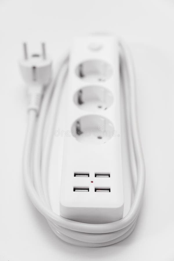 A Versatile Modern White Extension Cord with Sockets and Usb Ports