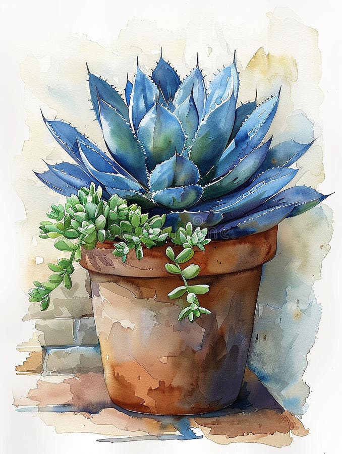 Succulent Whispers of the Desert: Watercolor Art
