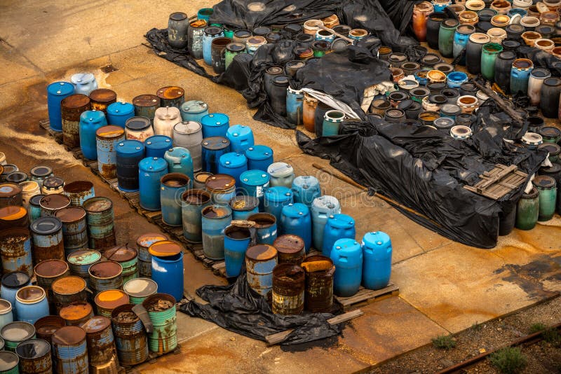 Several barrels of toxic waste at the dump. Several barrels of toxic waste at the dump