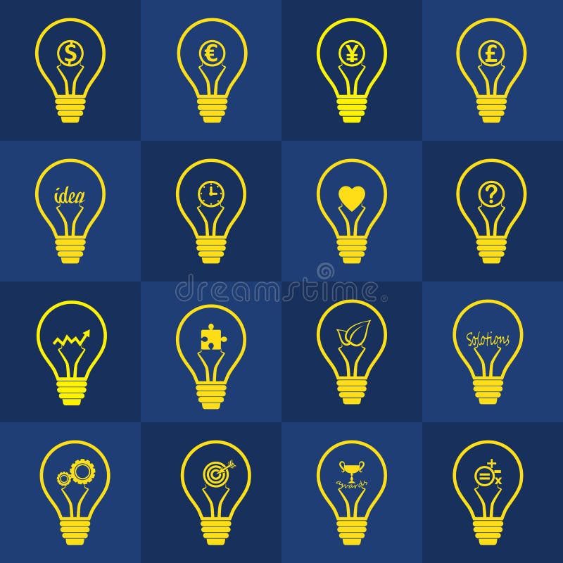 Verscheidenheid van de reeks van de bedrijfsidee gloeilamp stock illustratie Verscheidenheid van de reeks van de bedrijfsidee gloeilamp stock illustratie