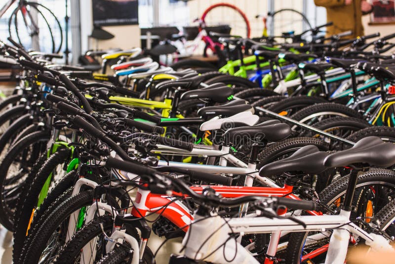 various bicycles displayed in bike shop. various bicycles displayed in bike shop