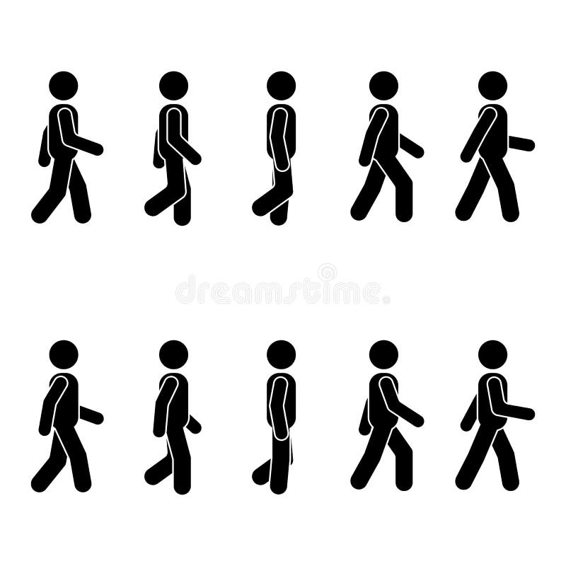 Verschiedene gehende Position der Mannleute Lagestockzahl Vector stehendes Personenikonensymbol-Zeichenpiktogramm auf Weiß