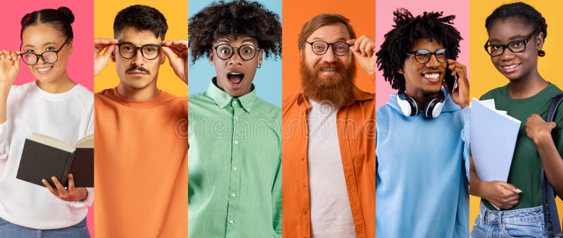 Verschiedene Gruppen fröhlicher Freunde genießen Sommervibes mit fröhlichen Ausdrücken lizenzfreie stockbilder