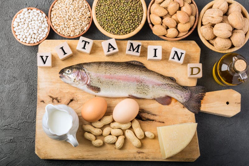 Verschiedene Lebensmittel Zutaten reich an Vitamin D