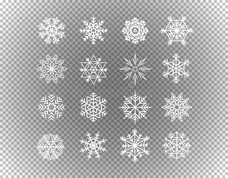 Verschiedene Schneeflocken lokalisiert auf transparentem vektor abbildung