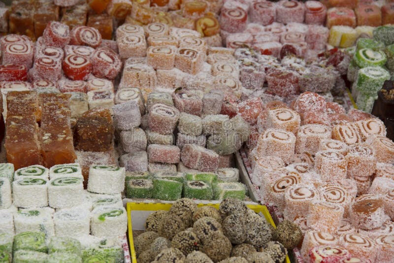Türkische Freude Rahat Lokum Am Markt Stockfoto - Bild von gelee ...