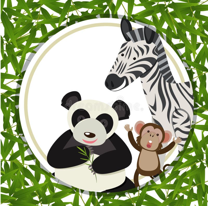Verschillende dieren binnen een bamboekader stock illustratie Verschillende dieren binnen een bamboekader stock illustratie