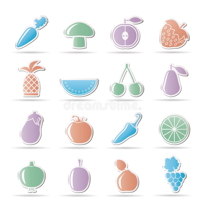Verschillende soorten vruchten en Plantaardige pictogrammen stock illustratie Verschillende soorten vruchten en Plantaardige pictogrammen stock illustratie