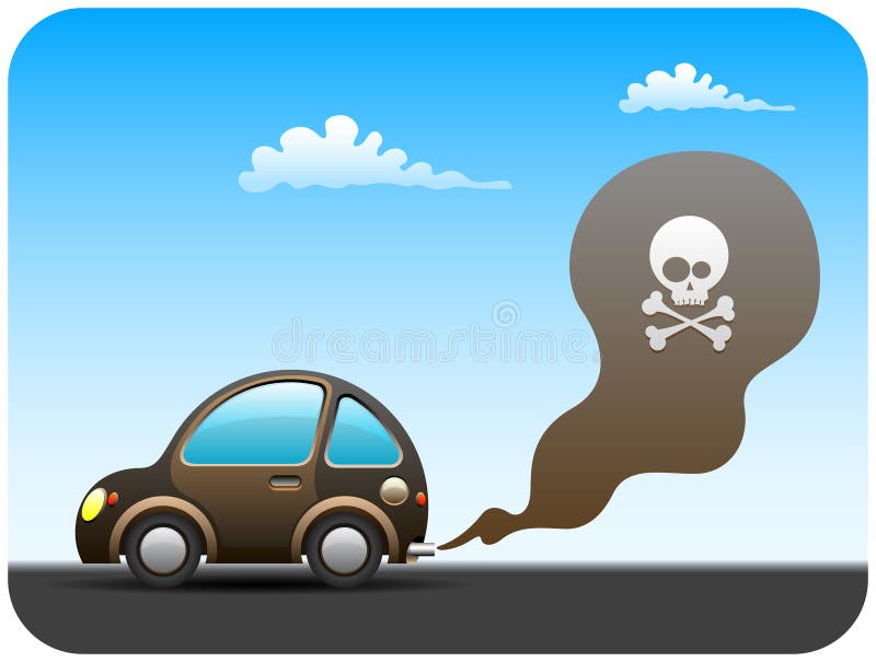 Dirty environment polluting car with pollutant emissions. Dirty environment polluting car with pollutant emissions