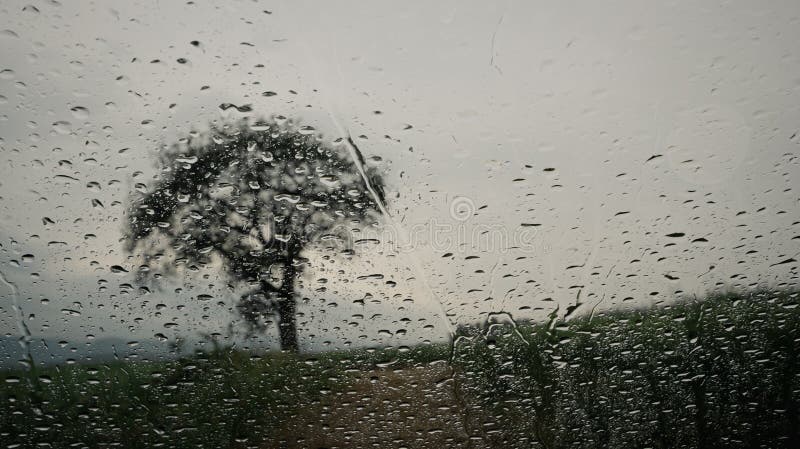 Verschwommene Sicht durch das Fenster mit Regentropfen lizenzfreie stockfotos