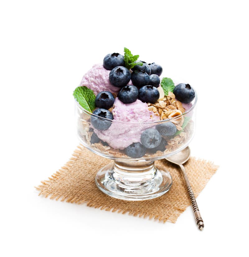 Verse bosbessenkwark met muesli voor gezonde breakfas royalty-vrije stock afbeelding Verse bosbessenkwark met muesli voor gezonde breakfas royalty-vrije stock afbeelding