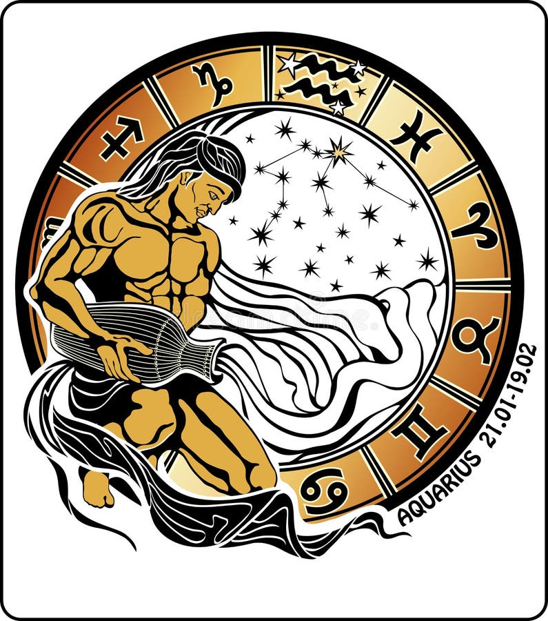 Verseau et le signe de zodiaque. Cercle d'horoscope illustration de vecteur Verseau et le signe de zodiaque. Cercle d'horoscope illustration de vecteur