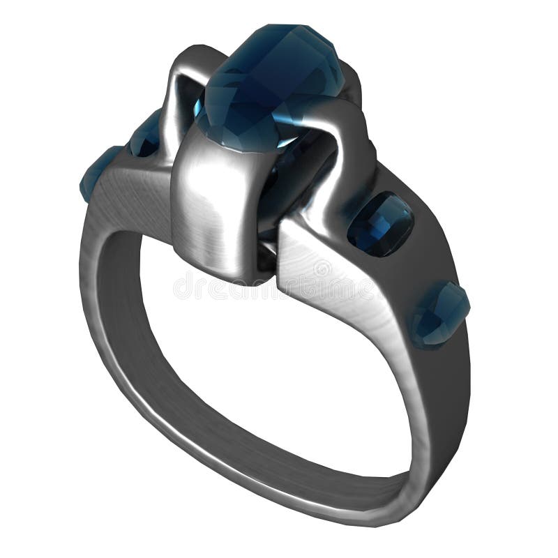 Silver Ring with Sapphire- Illustration form online game In Nomine Credimus. Render of a 3D model of a simple silver ring with sapphire gem. Silver Ring with Sapphire- Illustration form online game In Nomine Credimus. Render of a 3D model of a simple silver ring with sapphire gem
