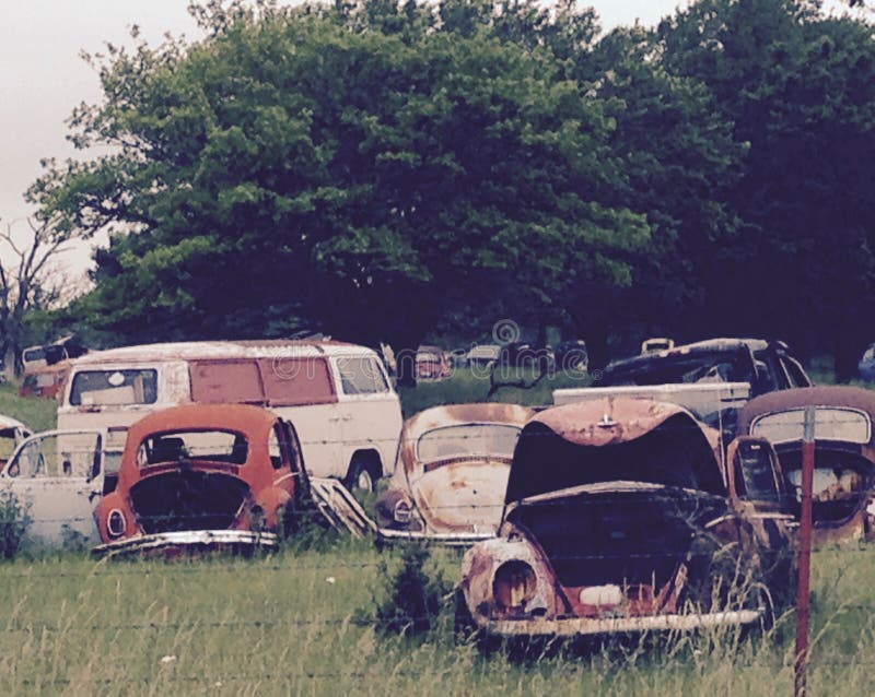 Volkswagon Junkyard in Oklahoma Stock Photo Image of field, tree