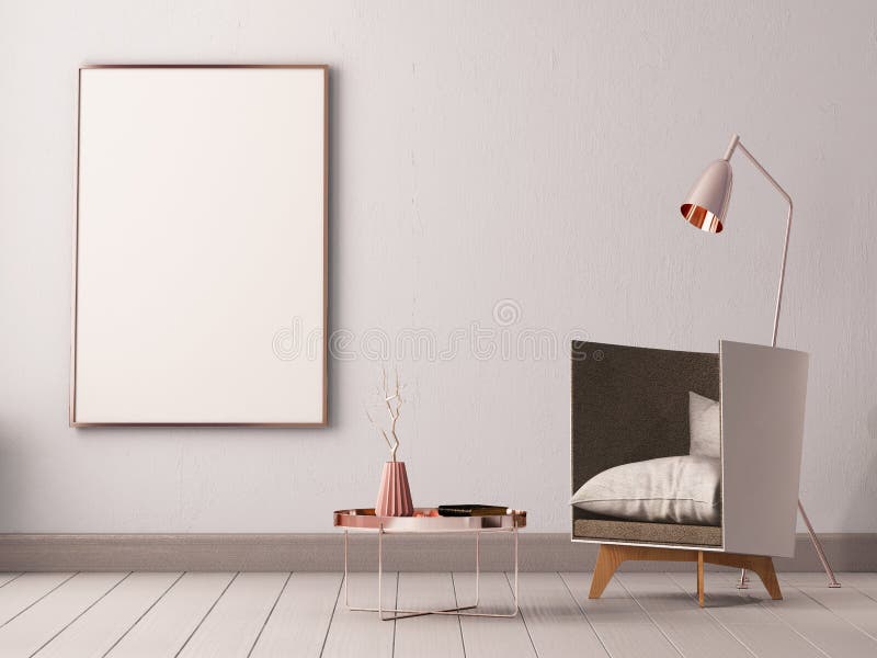 Verspotten Sie herauf Plakat innerhalb eines Wohnzimmers mit Lehnsesseln und Lampen 3d Illustration 3d übertragen vektor abbildung Verspotten Sie herauf Plakat innerhalb eines Wohnzimmers mit Lehnsesseln und Lampen 3d Illustration 3d übertragen vektor abbildung